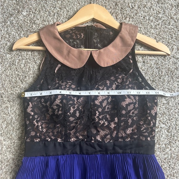 NWOT Minuet Petite Black Blue Lace Mini Dress Peter Pan Collar Formal Small - Picture 5 of 7